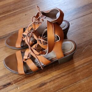 Old Navy Tan Strappy Lace-Up Block Heel Sandals